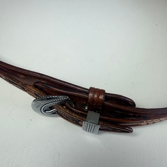 s-l400.jpg Vintage Western Hand-Tooled Floral Leather Belt – 40\